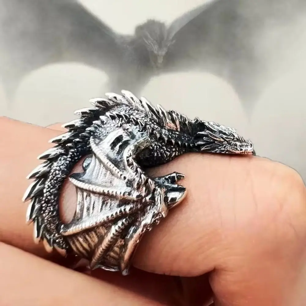 Fashion Punk Style Dragon Rings Opening Adjustable Pterosaur Wings Ring Gothic Retro Black Dragon Rings For Men