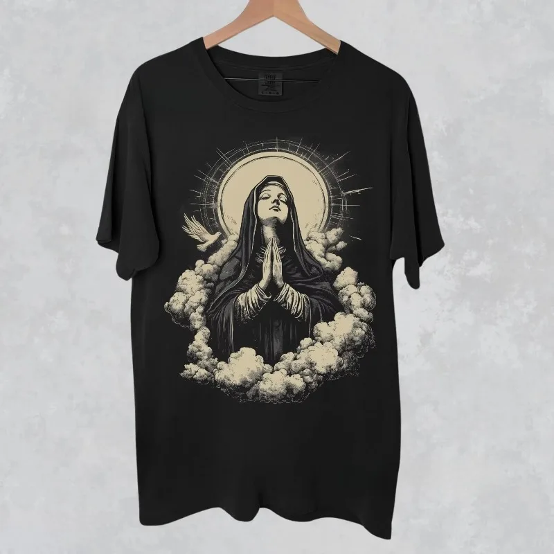 Virgin Mary Pattern Printed T-shirt Women's T-shirt Men's and Women's Cotton Summer Casual Fashion T-shirt
