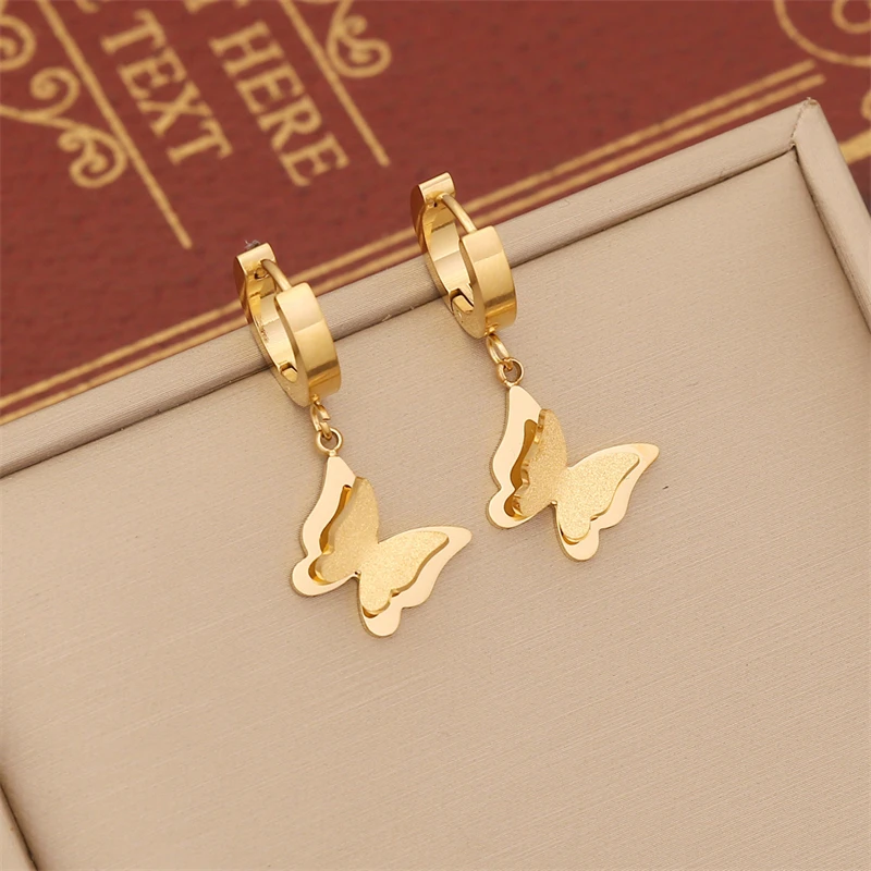316L Stainless Steel New Fashion Fine Jewelry Set Colorful Zircon Butterfly Charm Chain Necklaces Bracelets Earrings For Women