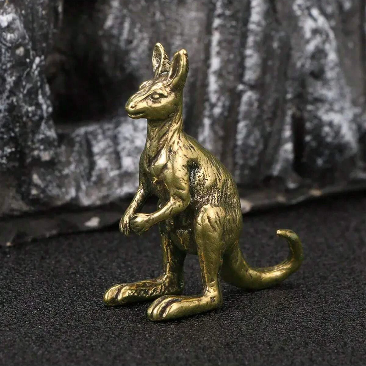 1 Stück, Känguru-Figur, Vintage-Messing, kleine Känguru-Statue, Vintage-Tierskulptur, Fengshui-Ornament für Heim- und Bürodekoration