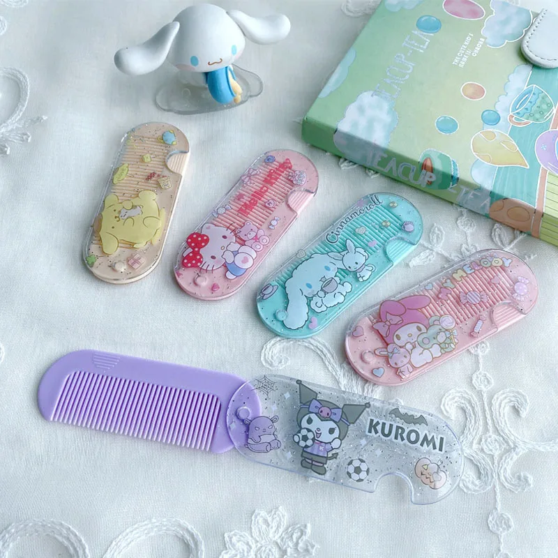 

12pcs Sanrio Kawaii Student Cartoon Comb Bangs Comb Kulomi My Melody Cinnamoroll Hellokitty Plastic Folding Small Comb Girl Gift