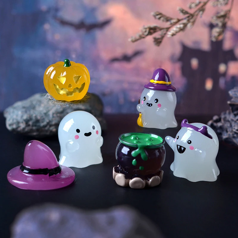 Funny Luminous Mini Resin Ghost Pumpkin Figurine Halloween Decorations Fairy Garden Micro Landscape Ornaments Kids Party Gifts