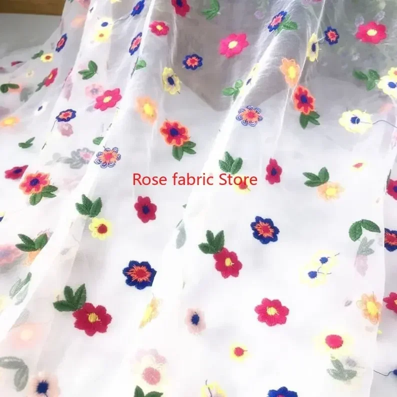 Colorful flower embroidery lace fabric floral white beige black soft tulle for wedding dress girl dress Veil 51" width 1 yard