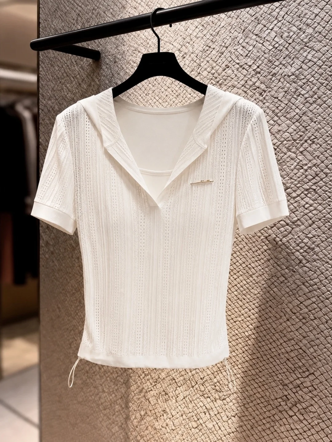 

Unique Hollow out Design Ice Silk Knitted Hat Summer Simple Versatile Comfortable Short Sleeve Top Women's Fashion Korean Style