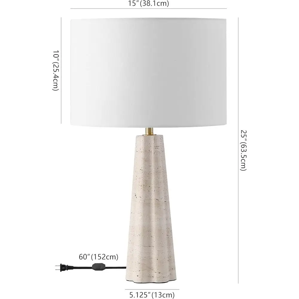 25-inch Travertine/White Table Lamp with LED Bulb for Bedroom, Living Room, Home Office, or Desk Nightstand view 5