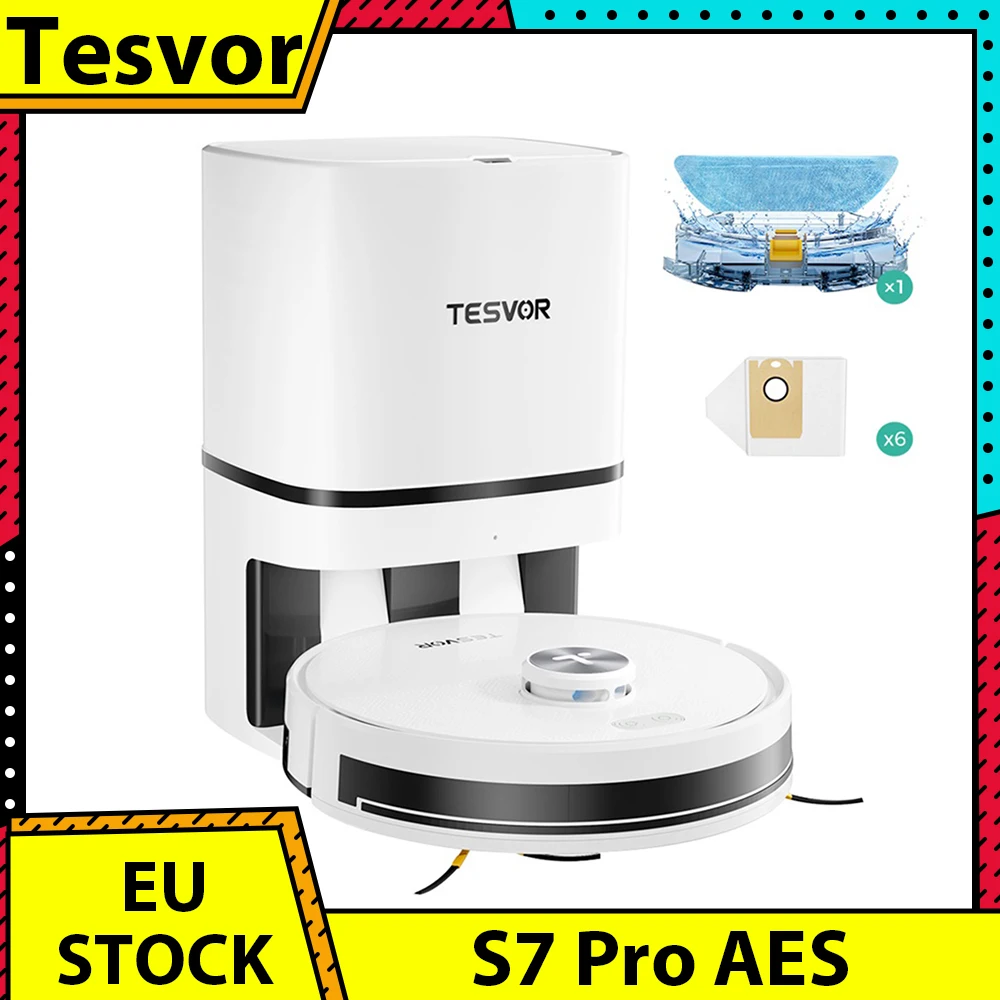 Tesvor S7 Pro AES Robot Vacuum Cleaner with Automatic Empty Station Mopping Function 6000Pa Suction Laser Navigation App Control