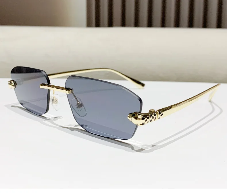 Classic Frameless Small Frame Fashion Sunglasses Metal Polygonal Cheetah Sunglasses High-End Luxury Retro Sunglasses Women UV400