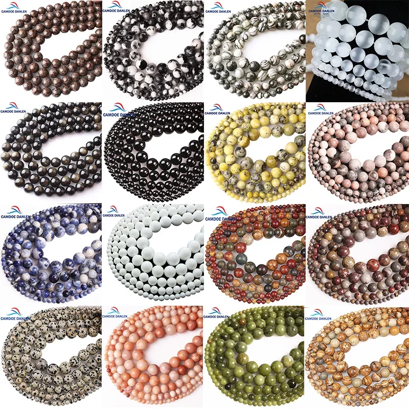 100% Natural Stone Agate Crystal Amethyst Lava Tiger Eye Lapis Lazuli Amazon Rhodonite Round Loose Beads DIY For Jewelry Making