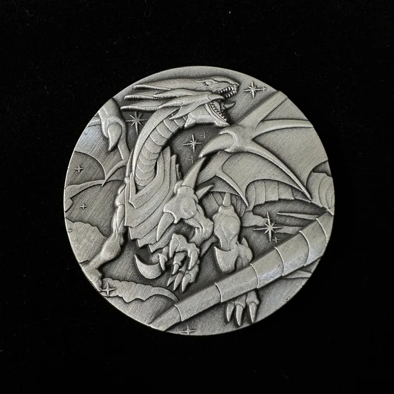 Homemade Game King Relief 25th Anniversary Three Illusion God Blue Eyes White Dragon Black Witch Metal Coin Key Necklace Pendant