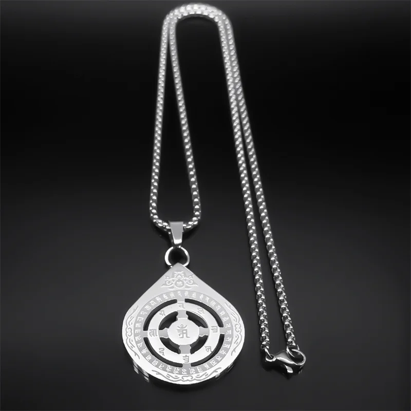 Six True Words Mantra Lotus Pendant Necklace for Men Women Stainless Steel Om Lucky Religious Amulet Chain Jewelry NZZZ564S02 image 2