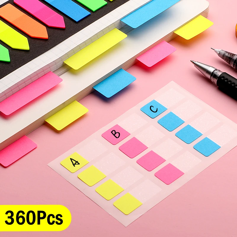 360Pcs Sticky Notes Memo Pad 3 Size Index Tabs Label Beschrijfbare Classificatie Tab Sticker Boek Markers Lezen Notities Stationaire