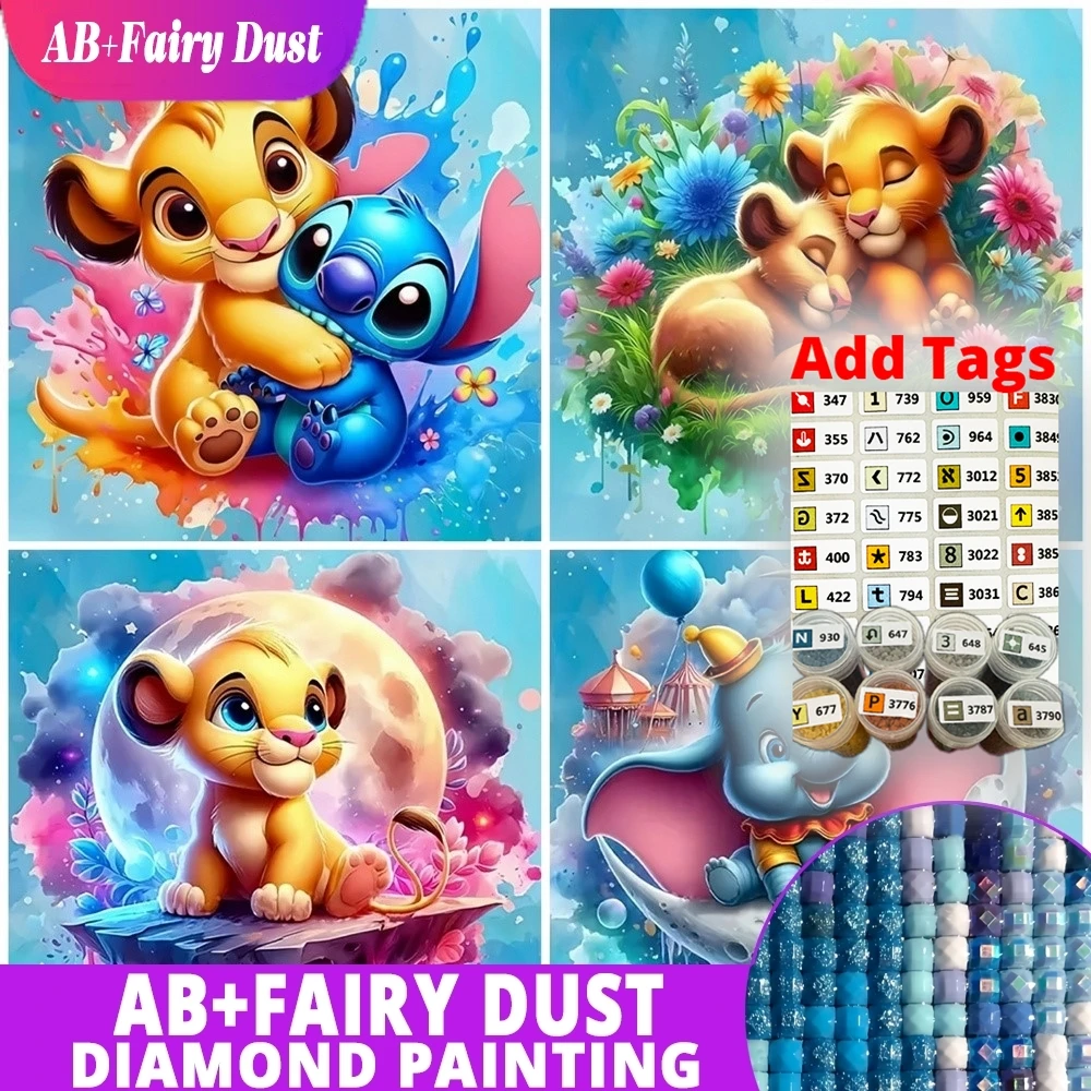 

AB Фея Пыль Дисней DIY Алмазная картина Стич Симба Король Лев Мозаика Дамбо Полный круглый дрель Набор вышивки Мультфильм Стена D