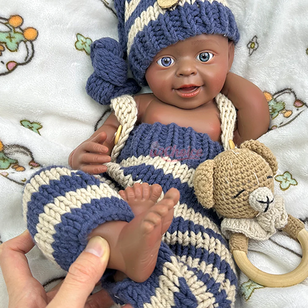 18" Silicone Reborn Baby Boy Handmade 3D Painted Newborn Baby Black Doll Pеборн Muñeca Silicone Soft Lifelike Corpo De Silicona