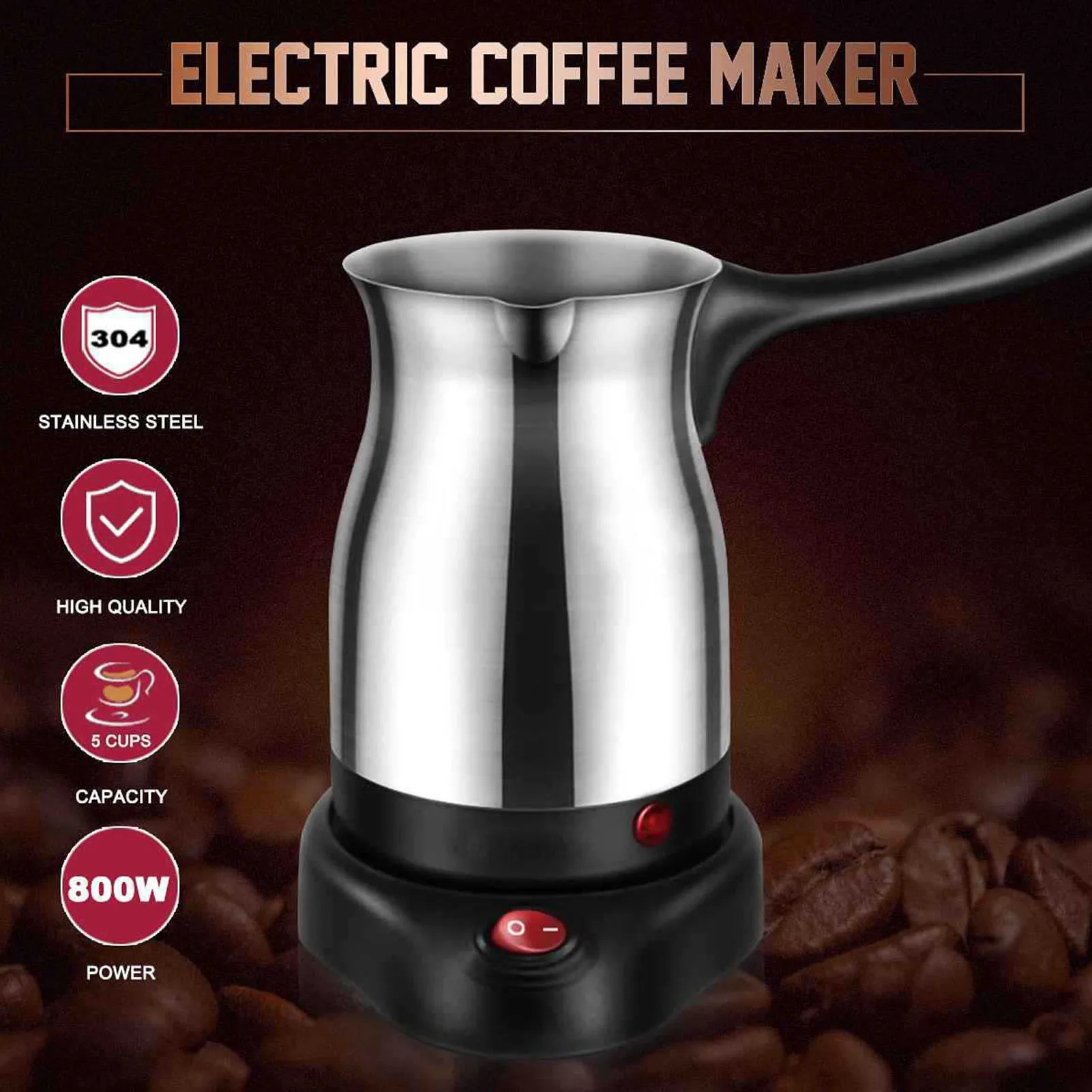 600W Turkish Electric Coffee Maker, 500ml Detached Italian Moka Pot, Stainless Steel Material, Arabic Portable Espresso Machine