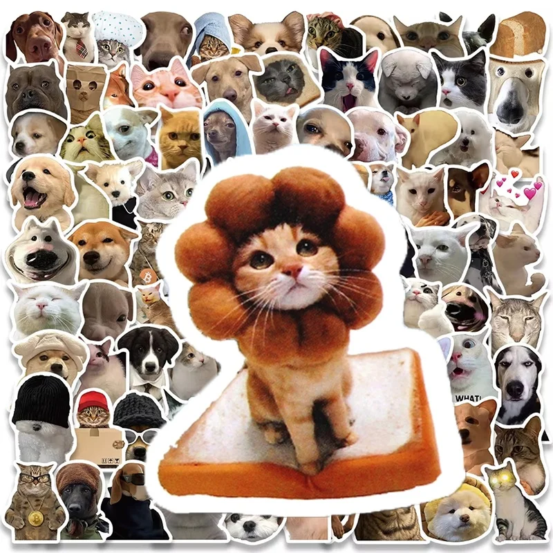 

10/50/100PCS Cute Dog Cat MEME Funny Animals Stickers Cartoon Decals Skateboard Notebook Luggage Phone Car Kids PVC Sticker Toy
