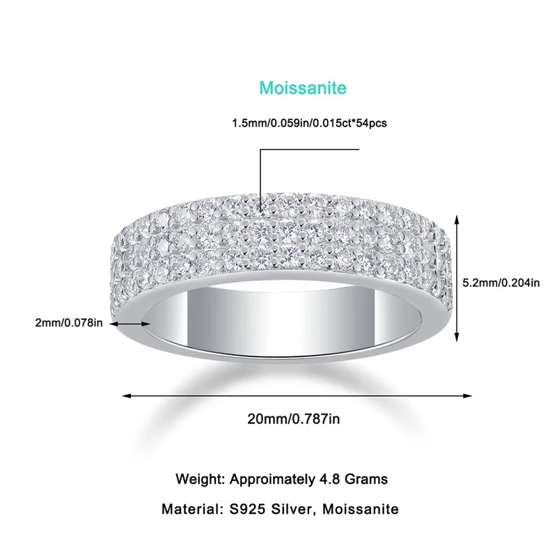 ZFSILVER Silver s925 Fashion Trendy Classic Design Moissanite Luxury Creative Row 3 Ring For Charms Women Wedding Jewelry R13823