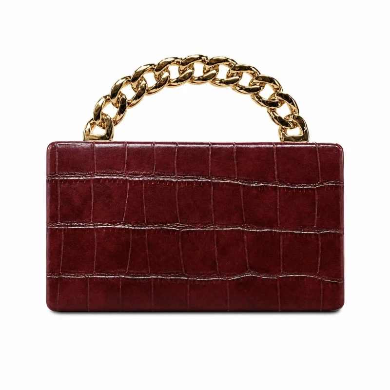 

New PU Handheld Crocodile Pattern Handbag Imitation Metal Ring Handle Fashion Banquet Bag Clutch Purses Formal Evening Dress Bag