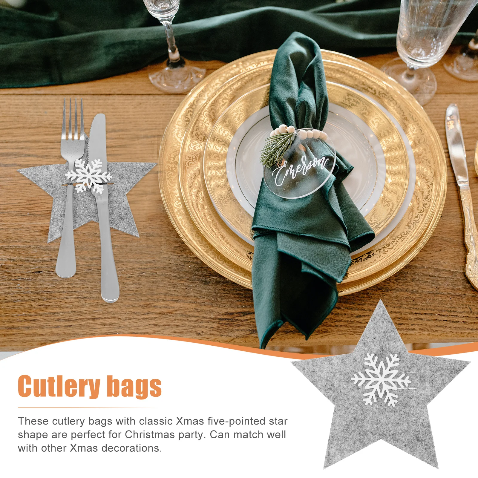 

8Pcs Christmas Five-Pointed Star Cutlery Holder Non-Woven Fabric Tableware Bag Xmas Party Supplies Dinner Table Decor Cutlery