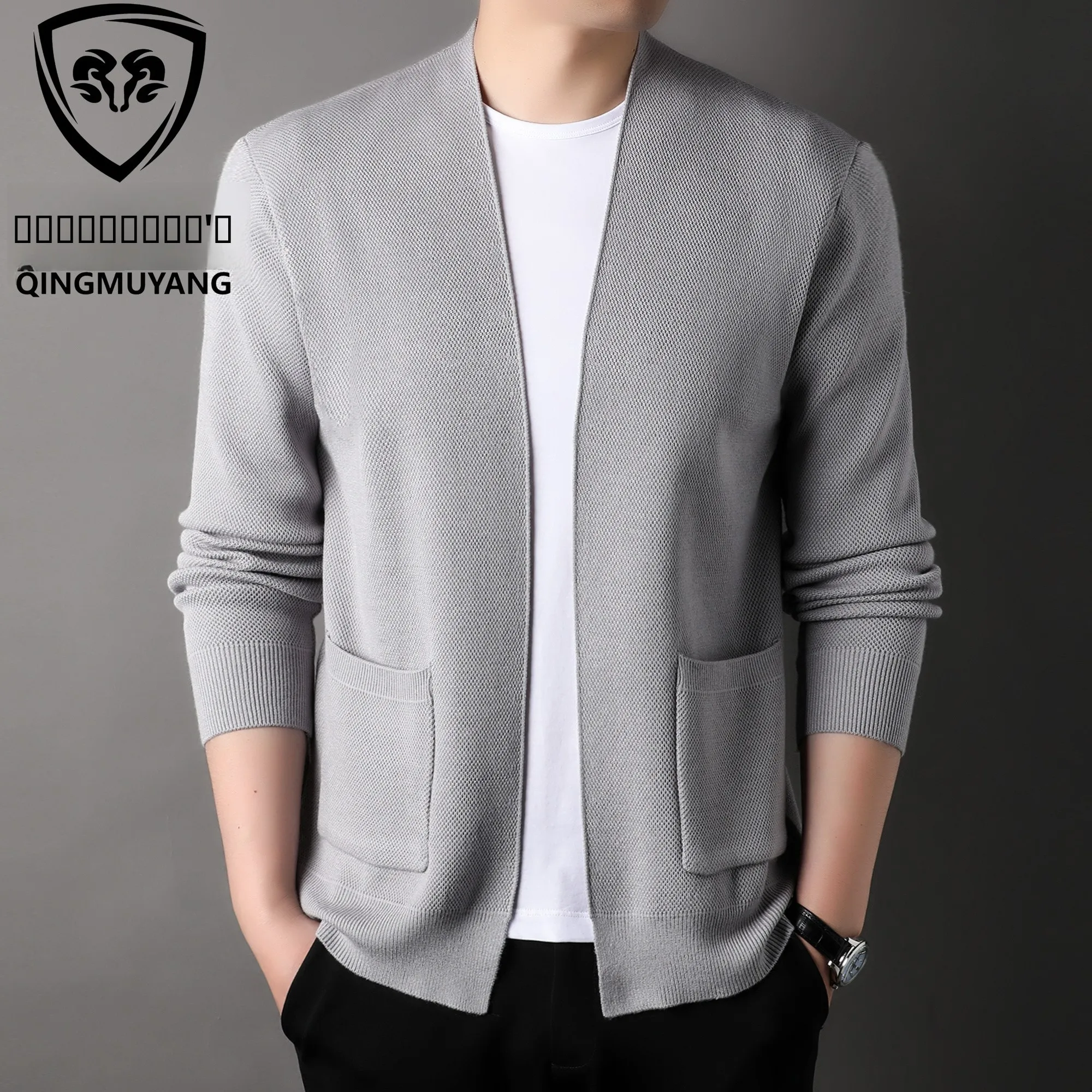 

Весенне-осенний мужской открытый кардиган, приталенный повседневный тонкий шерстяной вязаный свитер, длинный свеч, модная корейская версия, внешний...