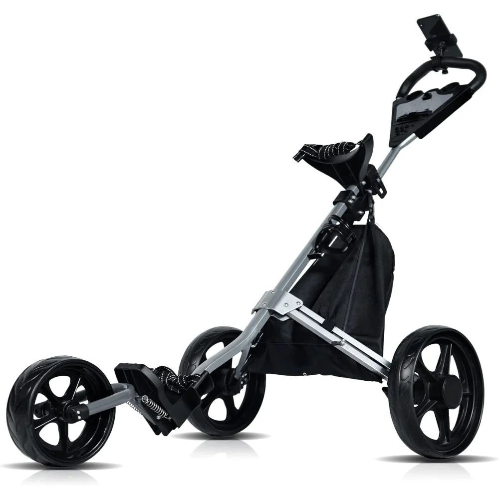 Golf Push Cart, Golf Pull Cart for Clubs and Bag, Golf Push Carts Three Wheel Easy To Folding Scorecard Holder