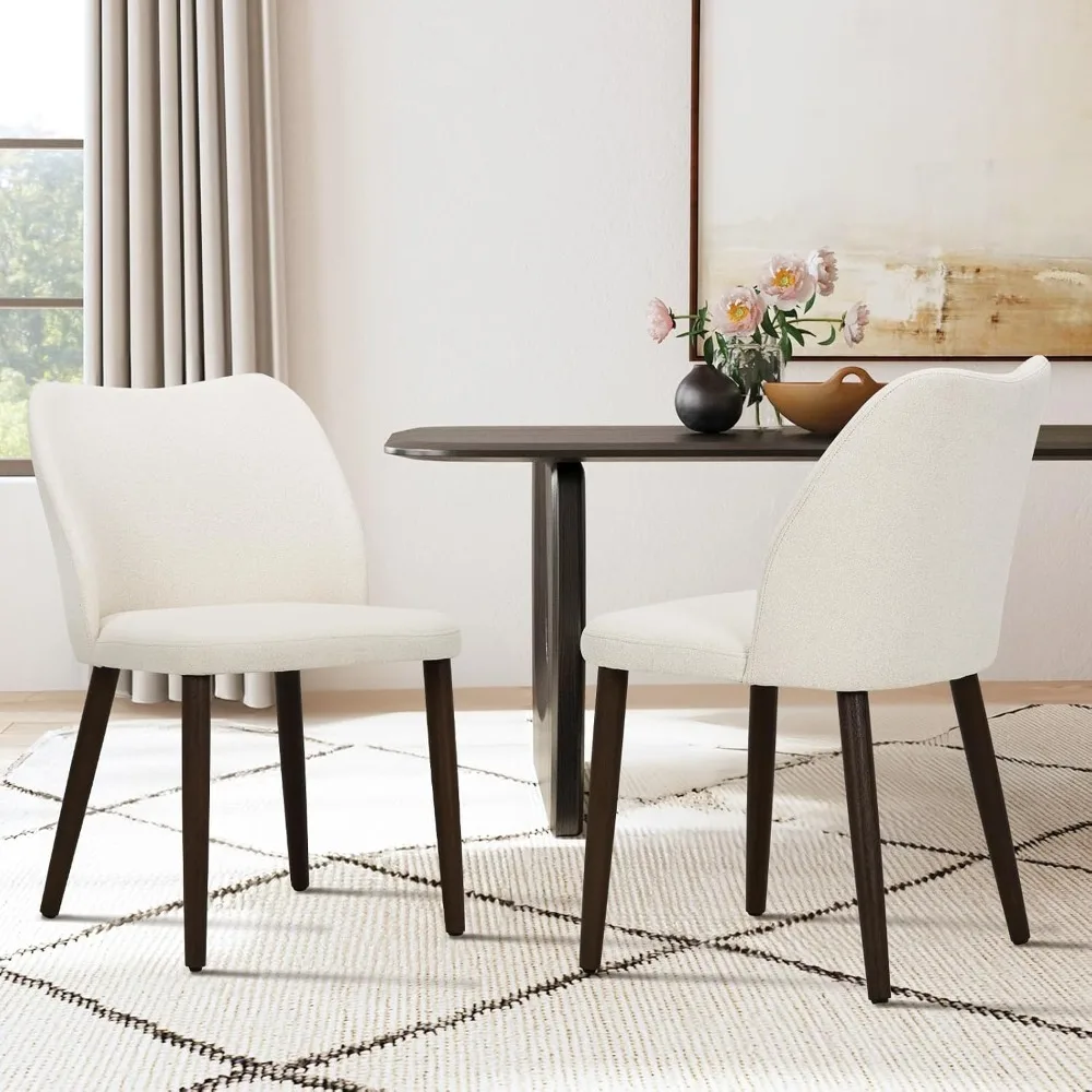 Upholstered Dining Chairs Set of 4, Modern Fabric with Padded Seat and Wood Legs for Restaurant/Cafe, Beige
