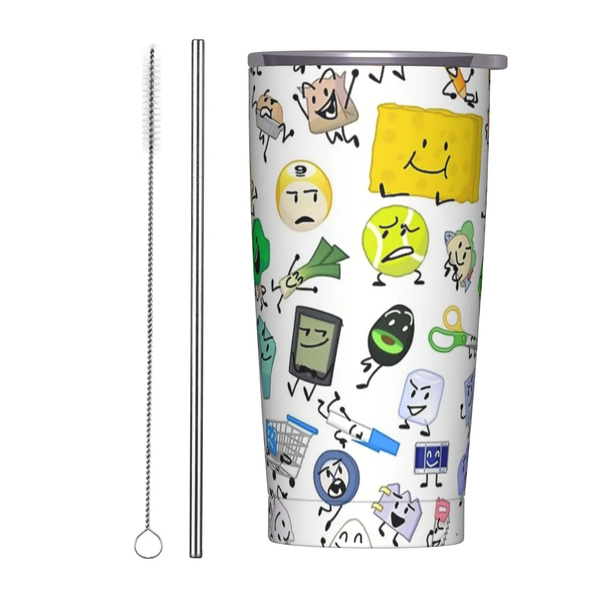 BFDIs Inanimates Insulated Tumbler with Lid Battle for Dream Island Stainless Steel Coffee Mugs Double Wall Drinks Cups, 20oz