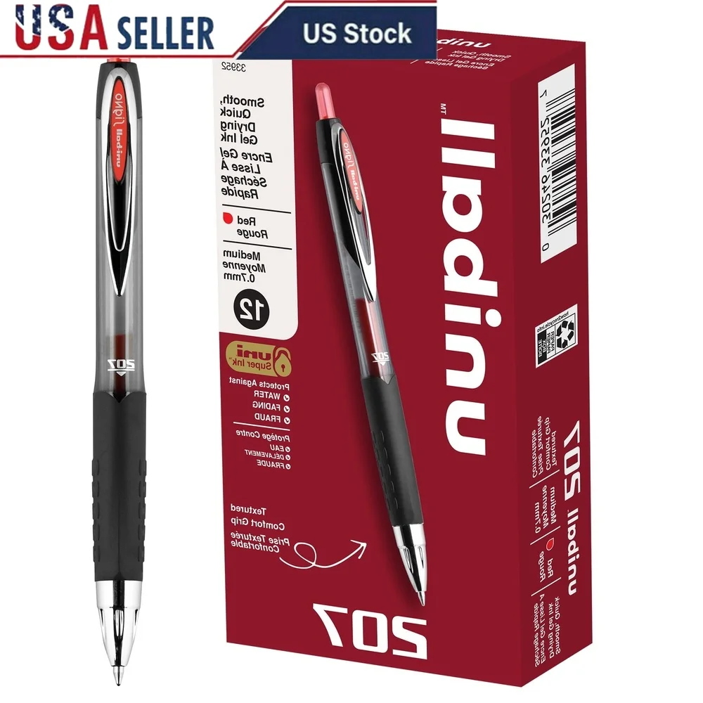 

Retractable Gel Pens Medium Point 0.7mm Red Ink Pack of 12 Fraud Prevention Textured Grip Professional Quality Super Ink