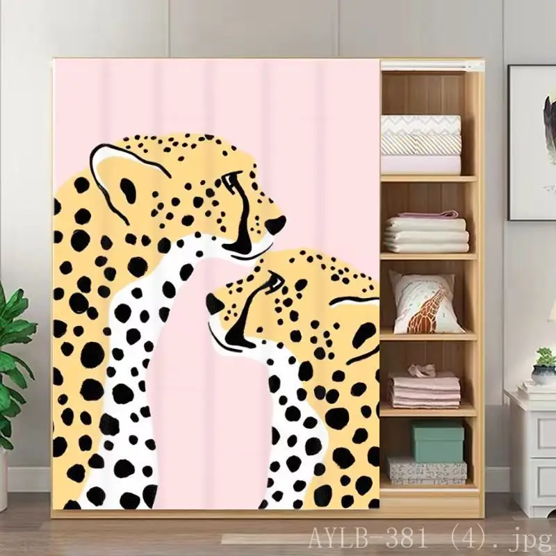 VIKAMA Jungle Leopard Tiger Tropical Leaf Wardrobe Door Curtain Dust Shield Closet Storage Partition Home Decor Curtain