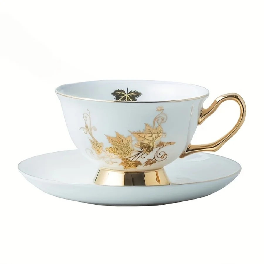 1 set Elegant Pastoral Ceramic Tea Cup Set with Saucer and Spoon - 6.76oz  Porcelain Teacup and Cafe Espresso Cup