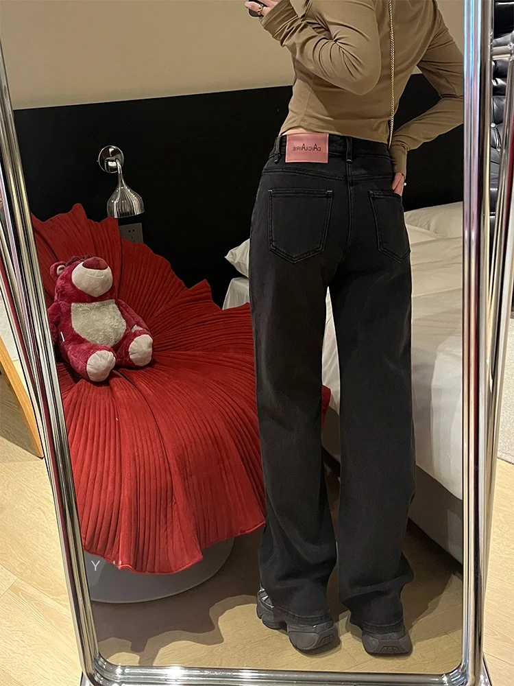 

Прямые джинсы с высокой талией на подкладке, женские осенне-зимние широкие брюки для похудения, узкие брюки длиной до пола