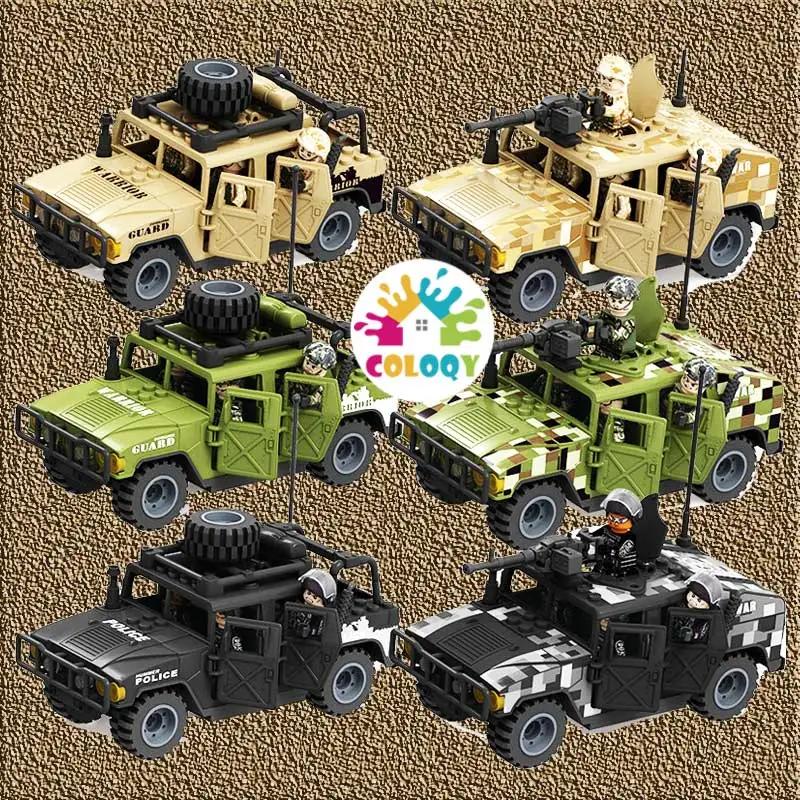 

Kids Toys Military Green Hummer Cars Building Blocks Black Yellow Jepp Bricks Educational Toys For Children Christmas Gifts