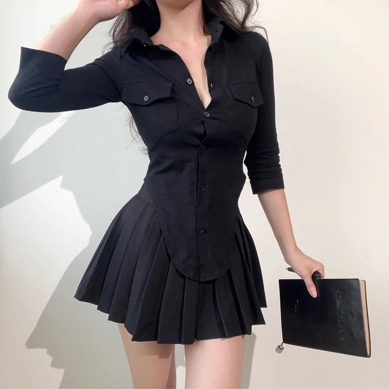 Women's Knot Front Fitted Shirt With Three-quarter Sleeve