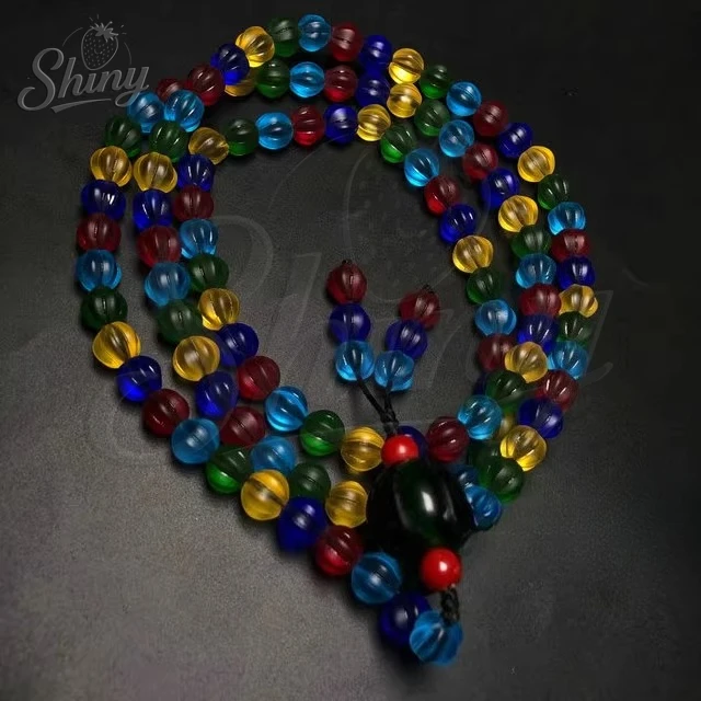 

Old Chinese Tibetan Old Glaze 108 Grain Buddhism Buddha Amulet Prayer Beads Buddhist Décor