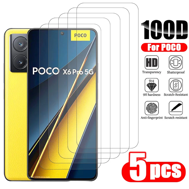 5pcs Protective Glass for Xiaomi Poco X6 Pro X3 X5 F3 Pro M5 M5S M4 Screen Protector Tempered Glass on Xiaomi 11T 13T Lite 5G NE