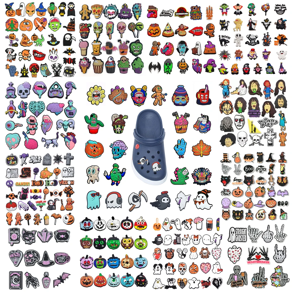 Hot Sales 9-200Pcs Cartoon Halloween Series PVC Shoe Accessories DIY Detachable Waterproof Creativity Fashion Party Gifts