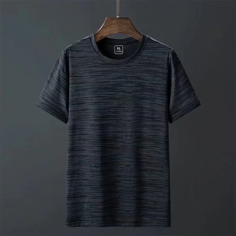 Men's Ice Silk Short Sleeve T-shirt Summer Thin Style Loose Fit Round Neck Quick Dry Sports Casual Half Sleeve Body Top