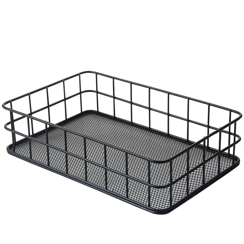 Iron Black Rectangle Metal Storage Basket Office Sundries Finishing Baskets Dressing Table Cosmetics Organizer Makeup Box