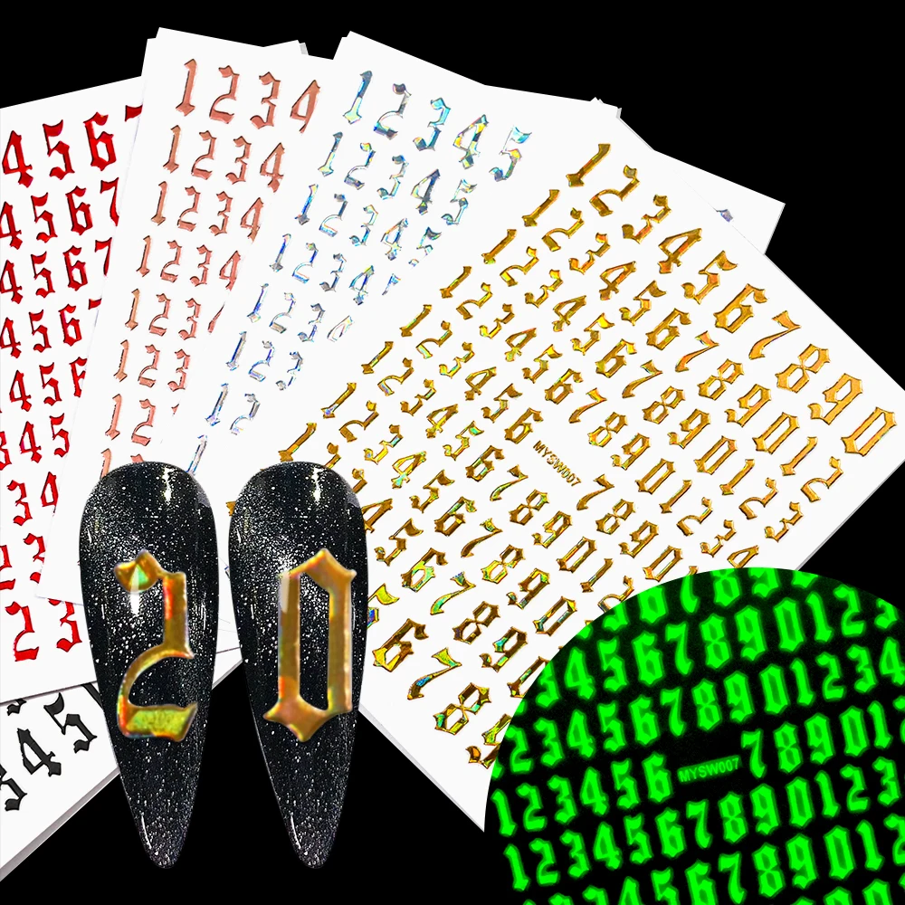 1 pz numeri arabi retrò adesivi per nail art numero da 0 a 9 dimensioni miste decalcomanie per manicure decorazioni per unghie autoadesive fai da te forniture