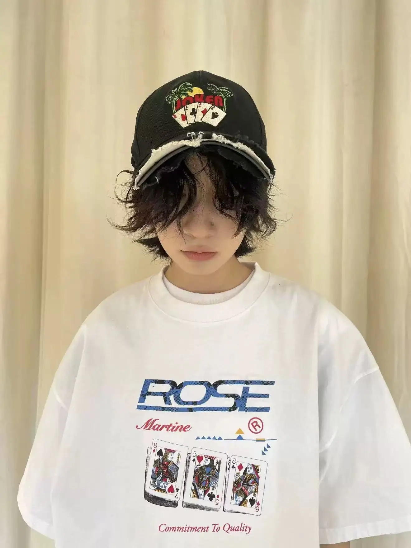 カジュアルなラウンドネック半袖tシャツ-メンズ-ルーズフィット-ポーカー柄tシャツ-多用途カジュアルウェア-通気性のあるコットンサマートップス