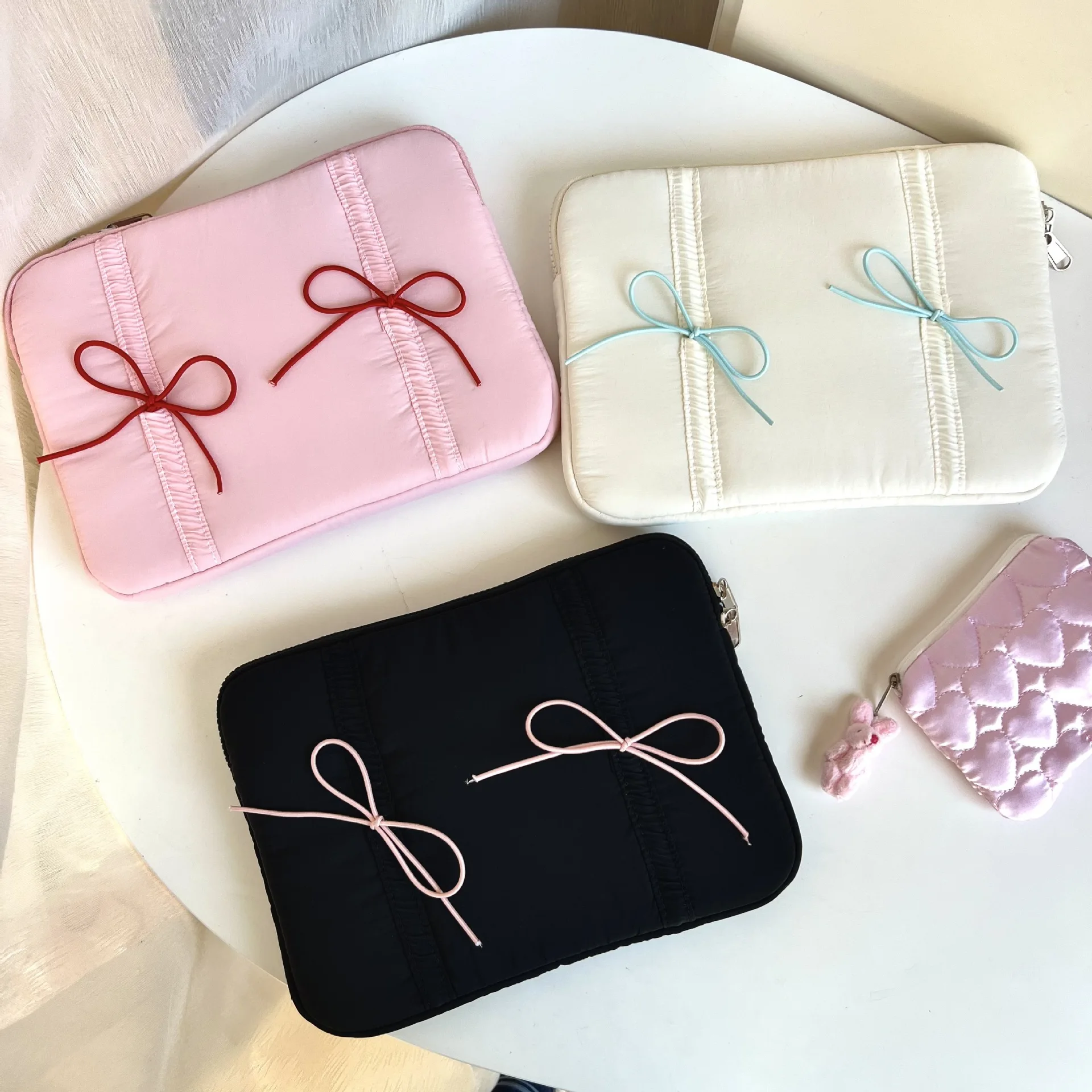 Cute Bow Laptop Sleeve For Macbook Air13.3 13.6 Pro14 15 Dell Samsung Huawei 15.6 16 Ipad 9.7-11 Inch Notebook Tablet Pouch