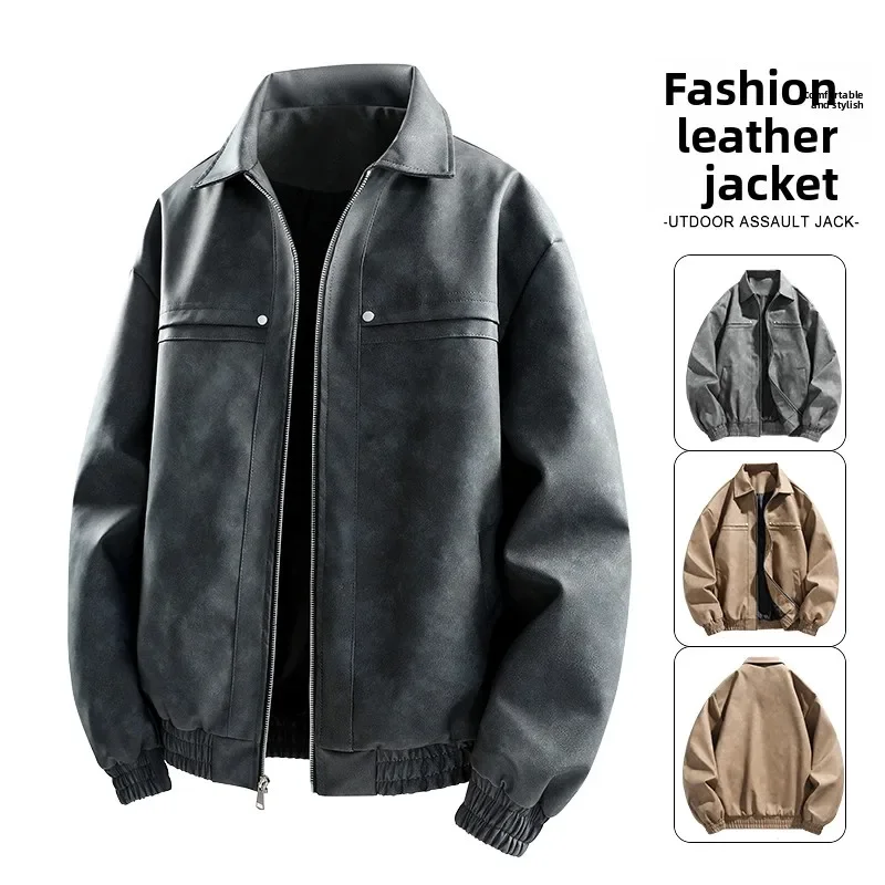 Autumn and Winter New Youth Flight Suit Jacket Durable Zipper Long Sleeved Jacket Fashionable Casual Men's Leather Jacket
