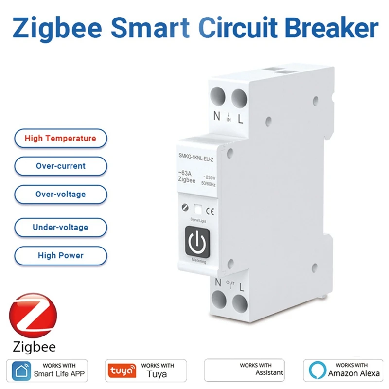 Smart-TUYA 63A 1P+N Zigbee Smart Circuit Breaker With Metering Smart Home Wireless Remote Control Smart Life Alexa Home