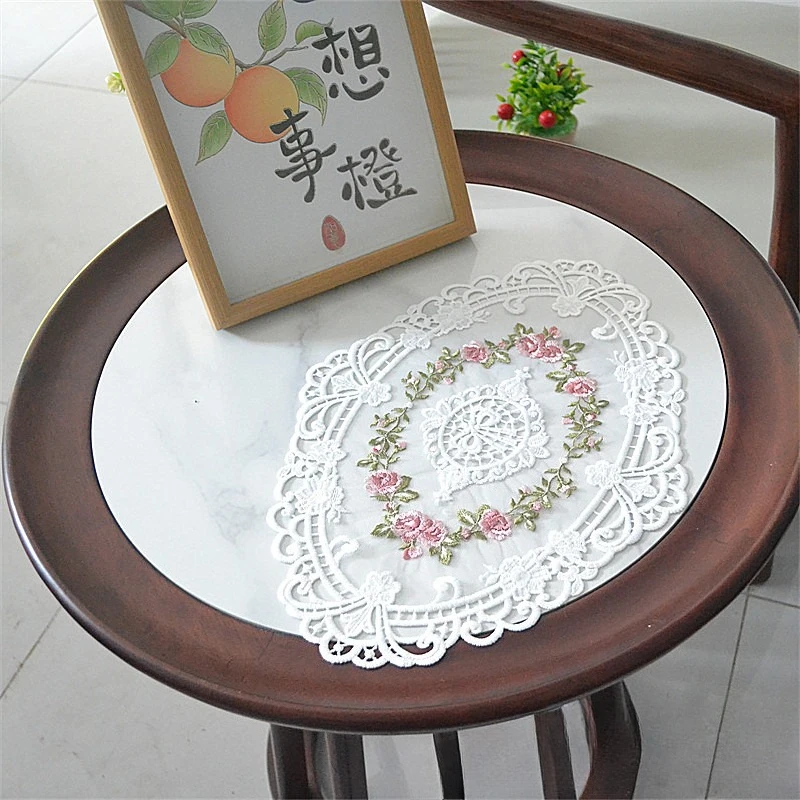 Korean Gauze Oval Placemat Tea Table Dust Cover Curtain Applique Photo Prop Home Decor Napkin for Dining Table