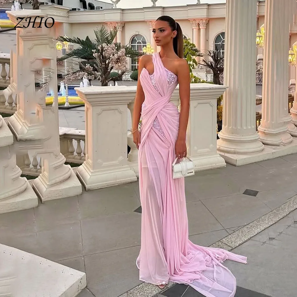 فساتين سهرة نسائية بحورية البحر رشيقة من ZHIO فساتين حفلات مطرزة مشد مخصص بكتف واحد بدون أكمام فيستدوس أنيقة