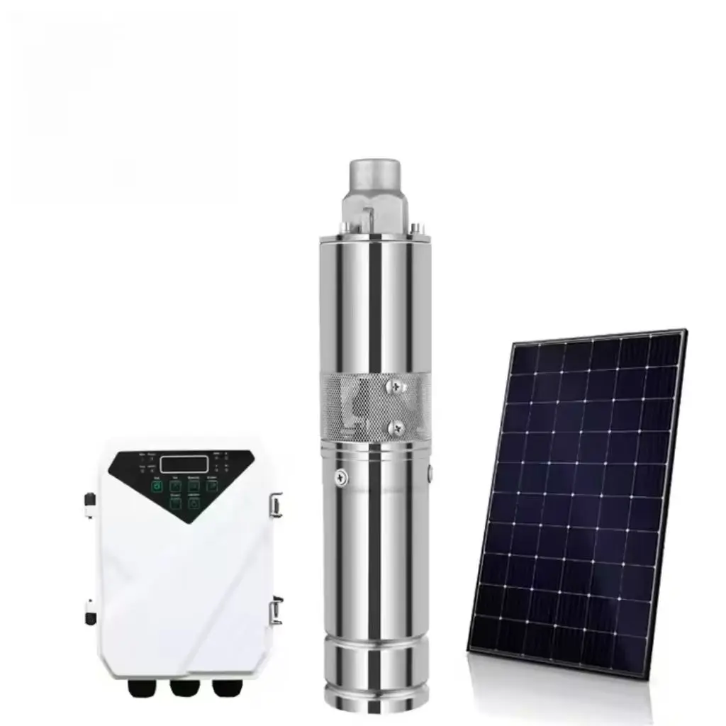 Bomba de agua sumergible de acero inoxidable con energía solar de 300 W, 24 V, velocidad de flujo eléctrica de 1,7 m3/h