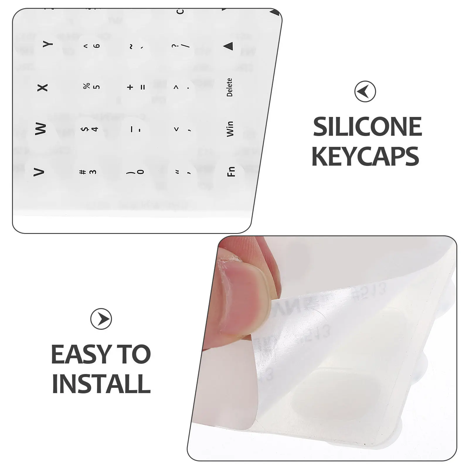 Silicone Keycaps for Long Nails Raised Nail-Friendly Typing Stickers Soft Non-Slip Keyboard Covers with Embedded Letters Laptop