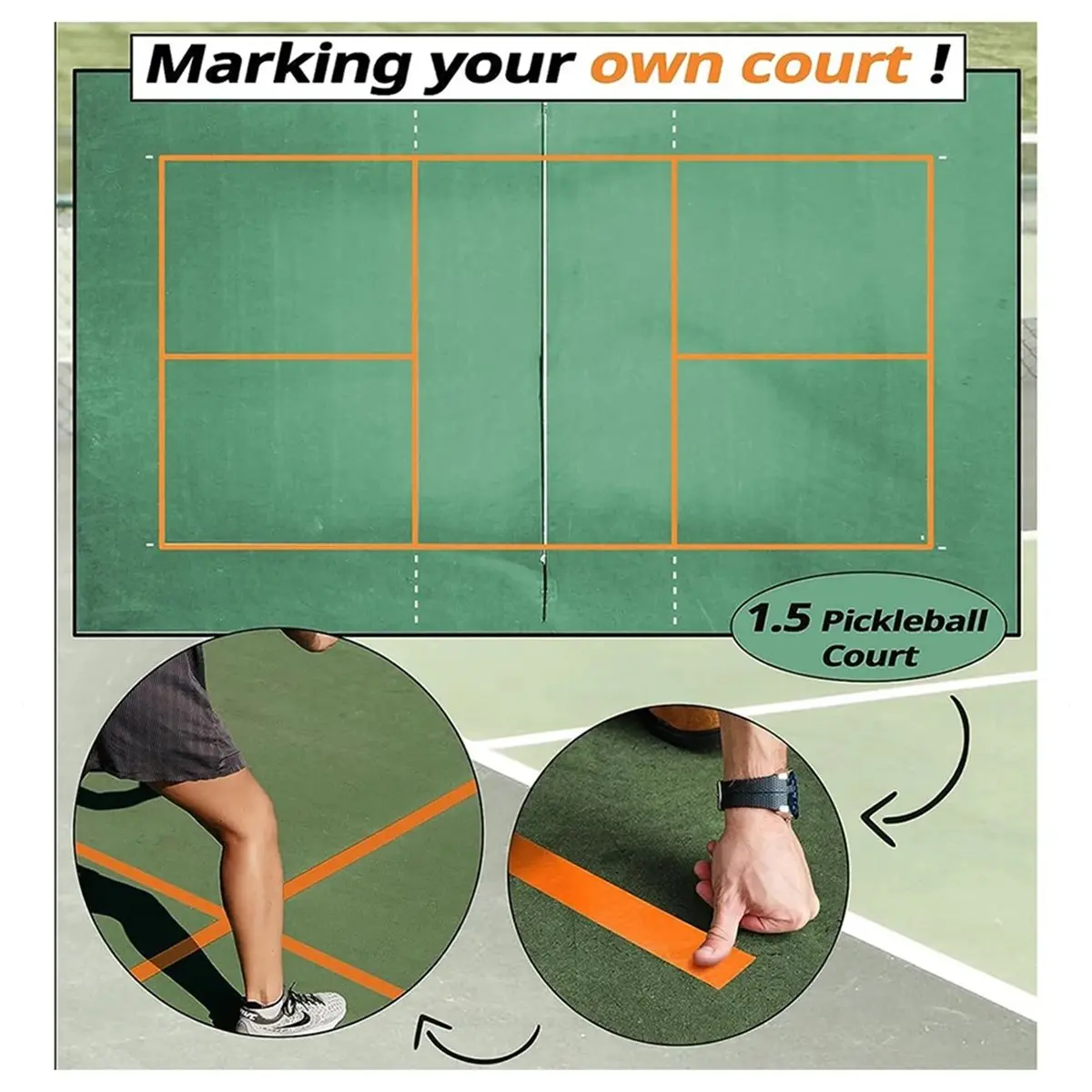 Fita para quadra de pickleball, 20m, cortada livremente, fita para marcação de quadra de pickleball, basquete, tênis, fita para área externa