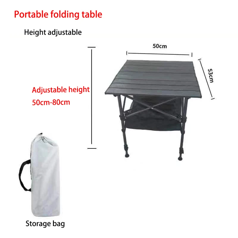 50x53cm Outdoor Folding Table Portable Ultra Light Black Camping Table Picnic Table Camping Car Barbecue Portable Folding Table