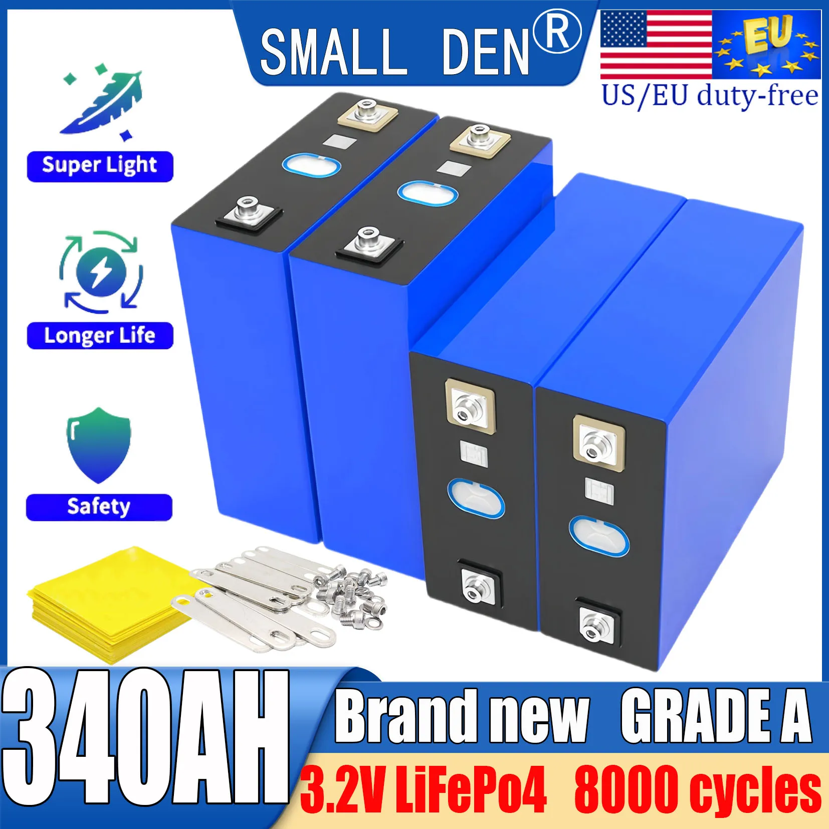 

2-32pcs New 3.2V 340Ah Lifepo4 battery DIY 12V 24V 48V A-class lithium iron phosphate 3C high-power RV EV rechargeable battery