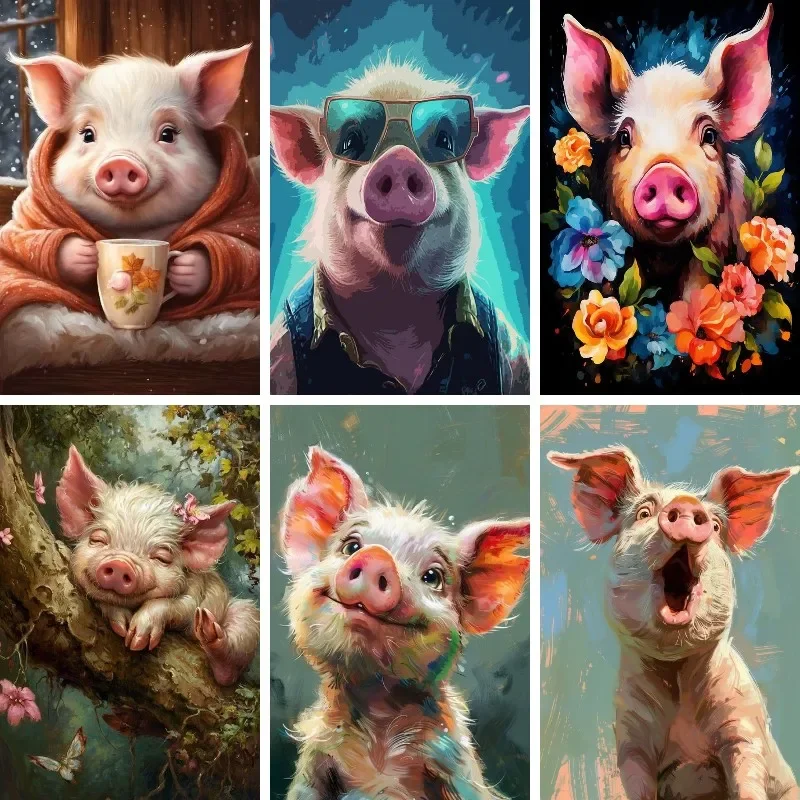 

Pig Diamond Art Painting Kits for Adults-Round Full Drill for Beginners, 5D Paint with Diamonds Pictures Gem Art Painting Kits